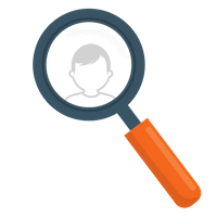 magnifying glass and an image of a person in the center