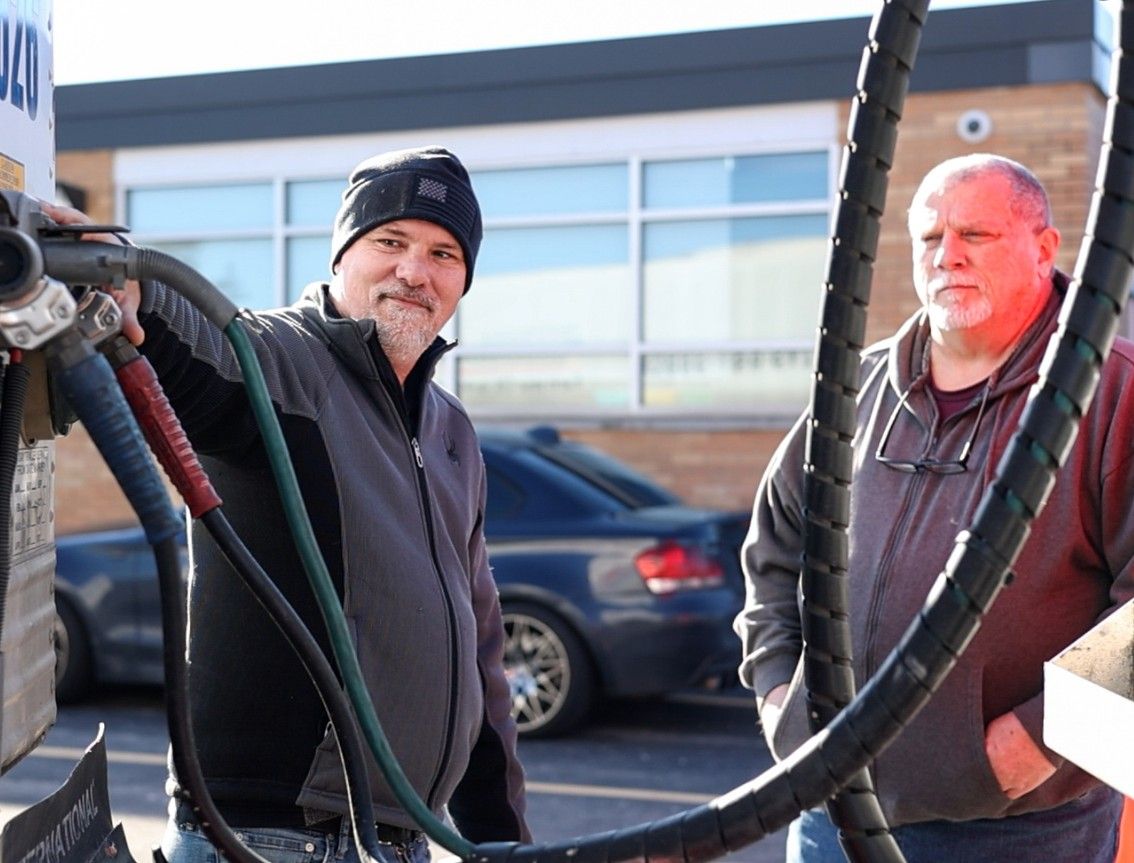 CDL students learning to connect air lines and hoses during truck driver training