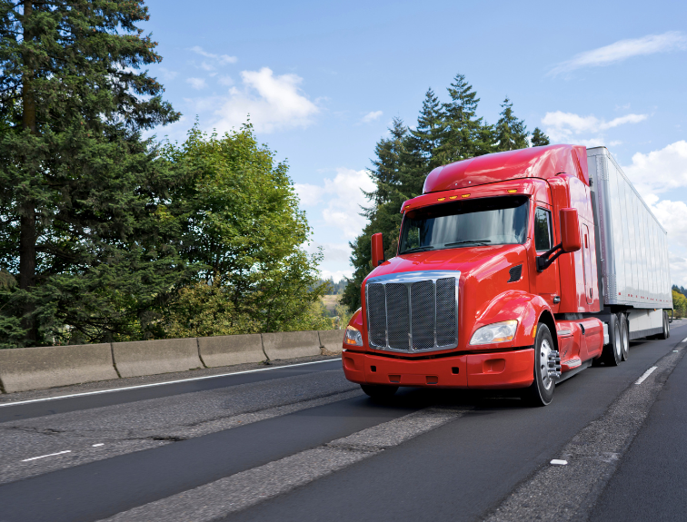 image of red semi truck